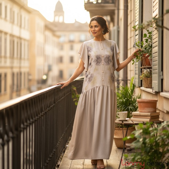  Silk dress with cafe flowers